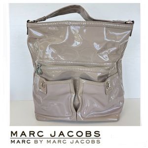 MARC by MARC JACOBS Faridah Taupe Patent Leather Front Pockets Shoulder Bag Tote